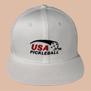 USA Pickleball Trucker Hat White Snapback Mesh Cap Adjustable OSFM